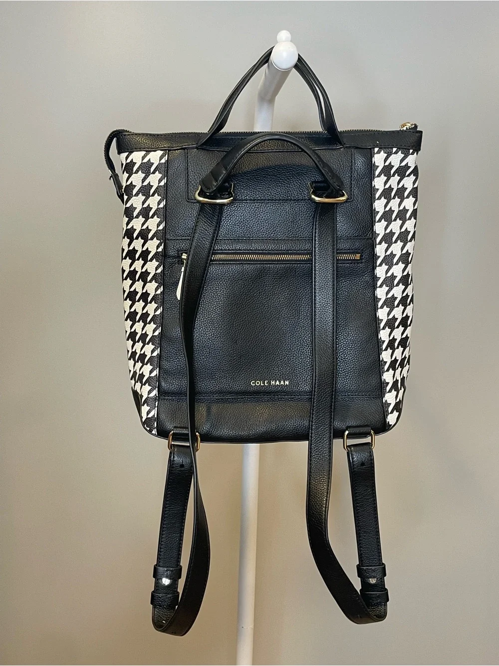 Cole Haan Grand Ambition Luxe Houndstooth Leather Backpack w Tablet Slot NWOT